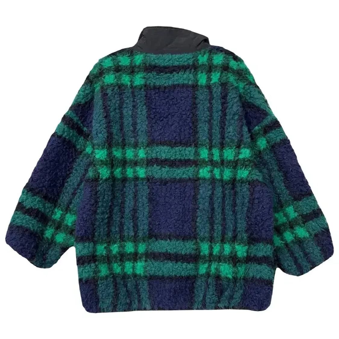 오베이 체크 블루 그린 뽀글이 후리스 집업 M 상품이미지2