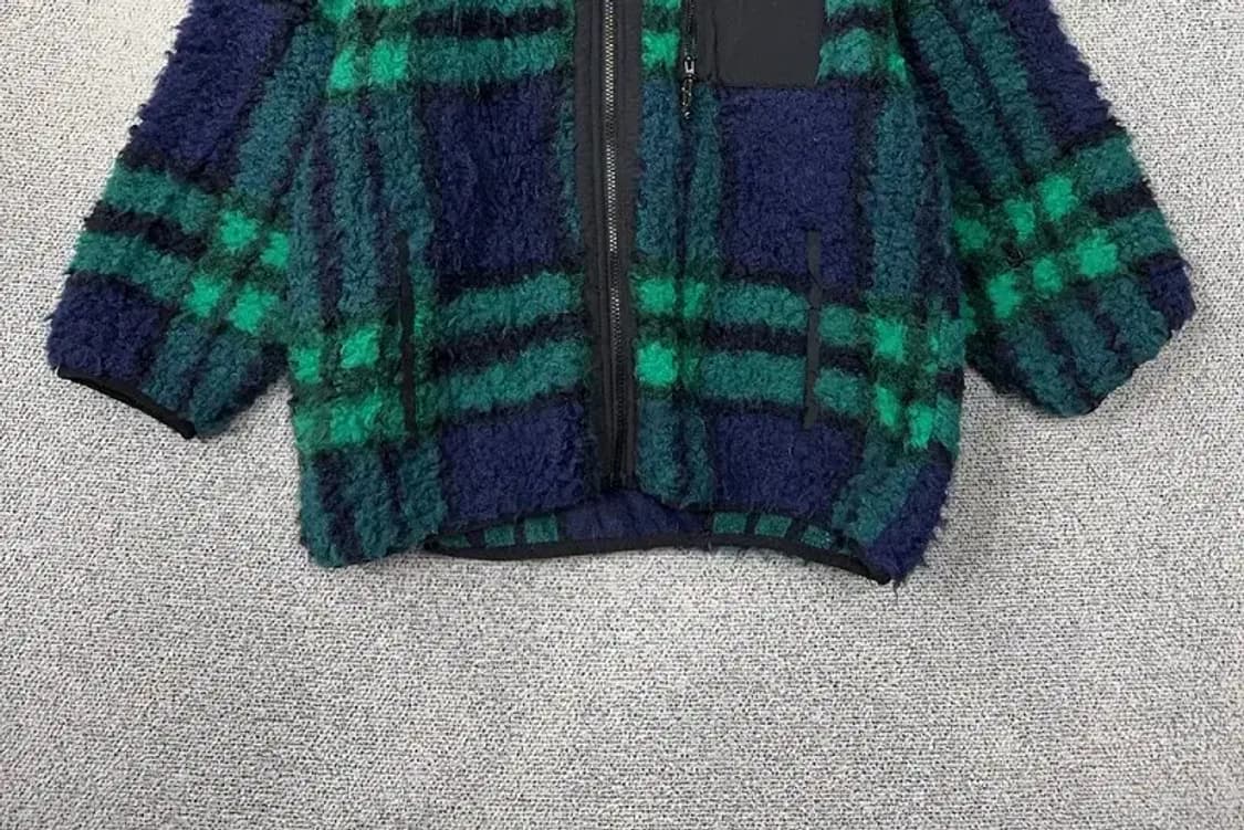 오베이 체크 블루 그린 뽀글이 후리스 집업 M 상품이미지4