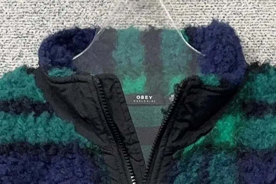 오베이 체크 블루 그린 뽀글이 후리스 집업 M 상품이미지5