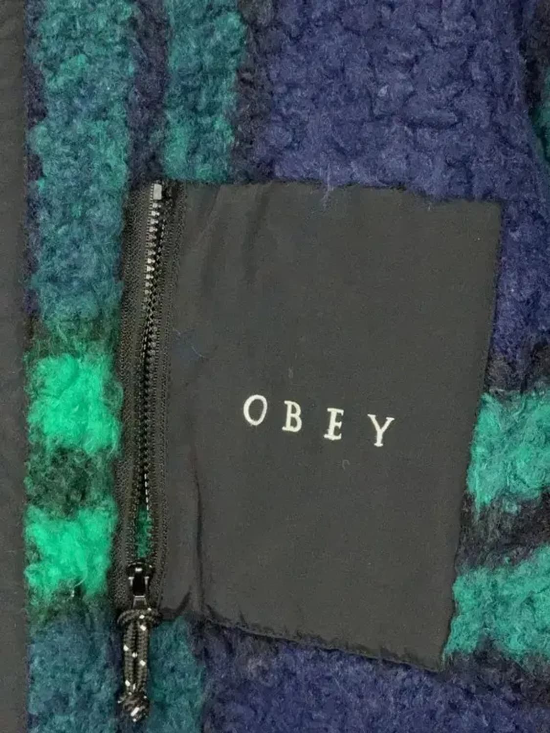 오베이 체크 블루 그린 뽀글이 후리스 집업 M 상품이미지7