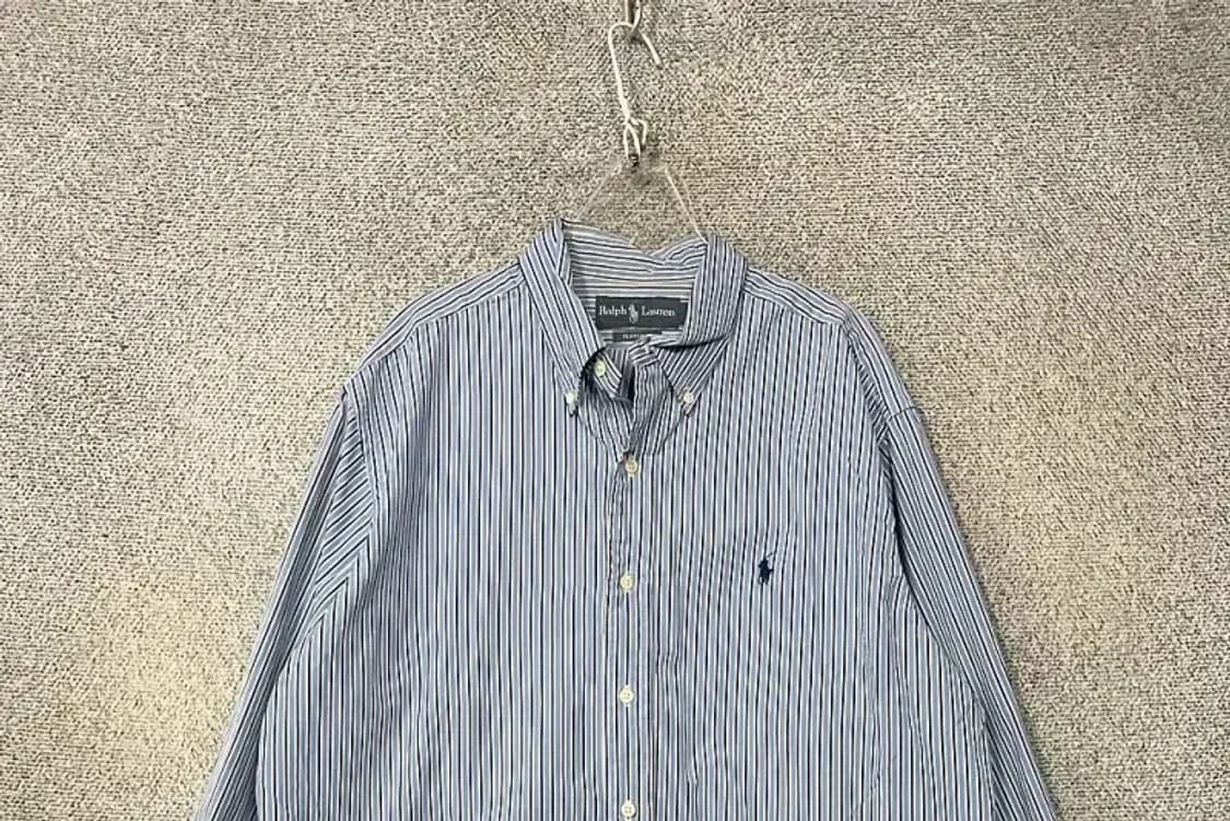 폴로 클래식핏 스트라이프 라이트 블루 로고 셔츠 L 상품이미지3
