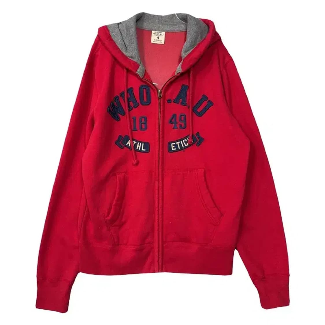 후아유 Y2K 자수 로고 레드 후드 집업 L 상품이미지1