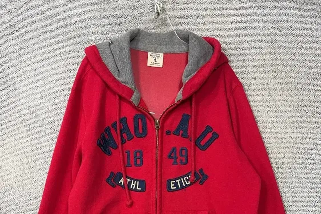 후아유 Y2K 자수 로고 레드 후드 집업 L 상품이미지3