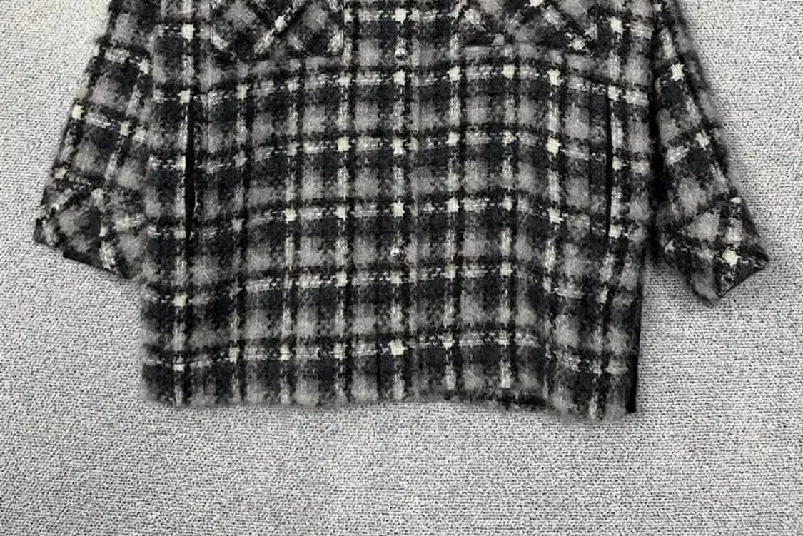 이로 블랙 체크 모헤어 코트 자켓 32 상품이미지4