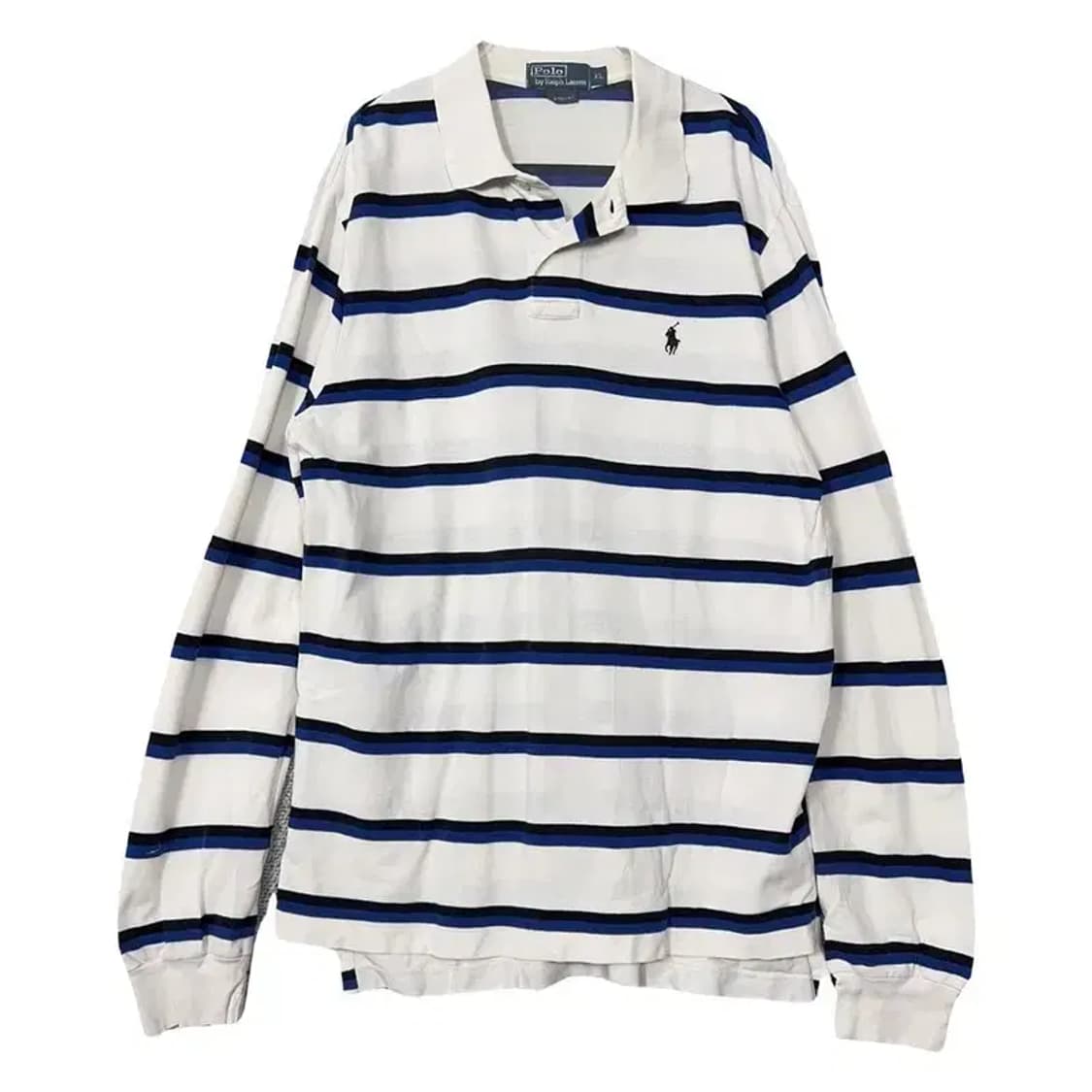 폴로 커스텀핏 스트라이프 화이트 로고 긴팔 카라티 XL 상품이미지1