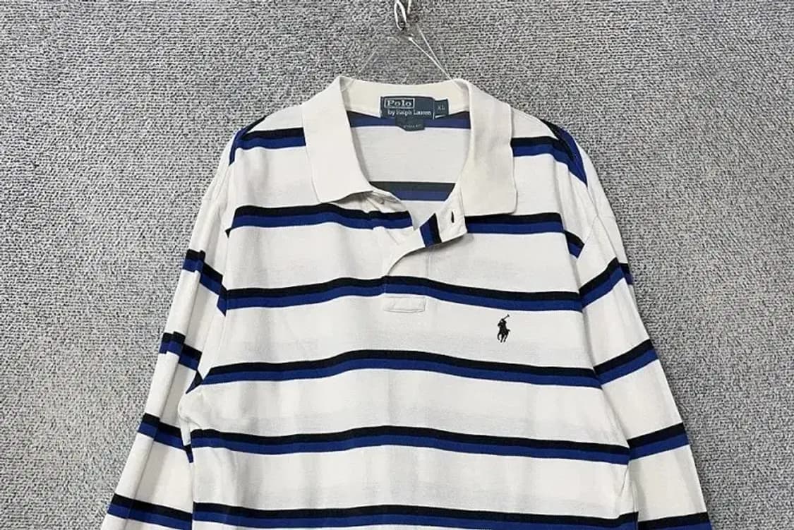폴로 커스텀핏 스트라이프 화이트 로고 긴팔 카라티 XL 상품이미지3
