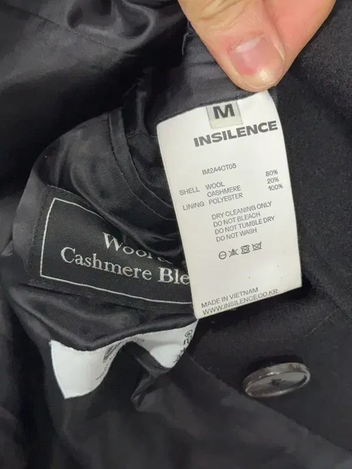 인사일런스 블랙 울 캐시미어 버튼 롱코트 M 상품이미지8