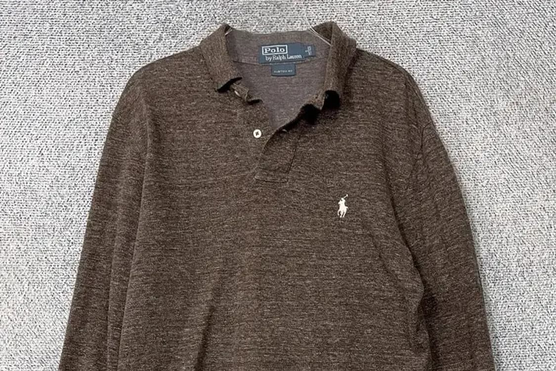 폴로 커스텀핏 브라운 로고 긴팔 카라티 S 상품이미지3