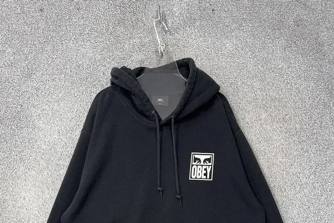 오베이 블랙 로고 프린팅 빈티지 후드티 XL 상품이미지3