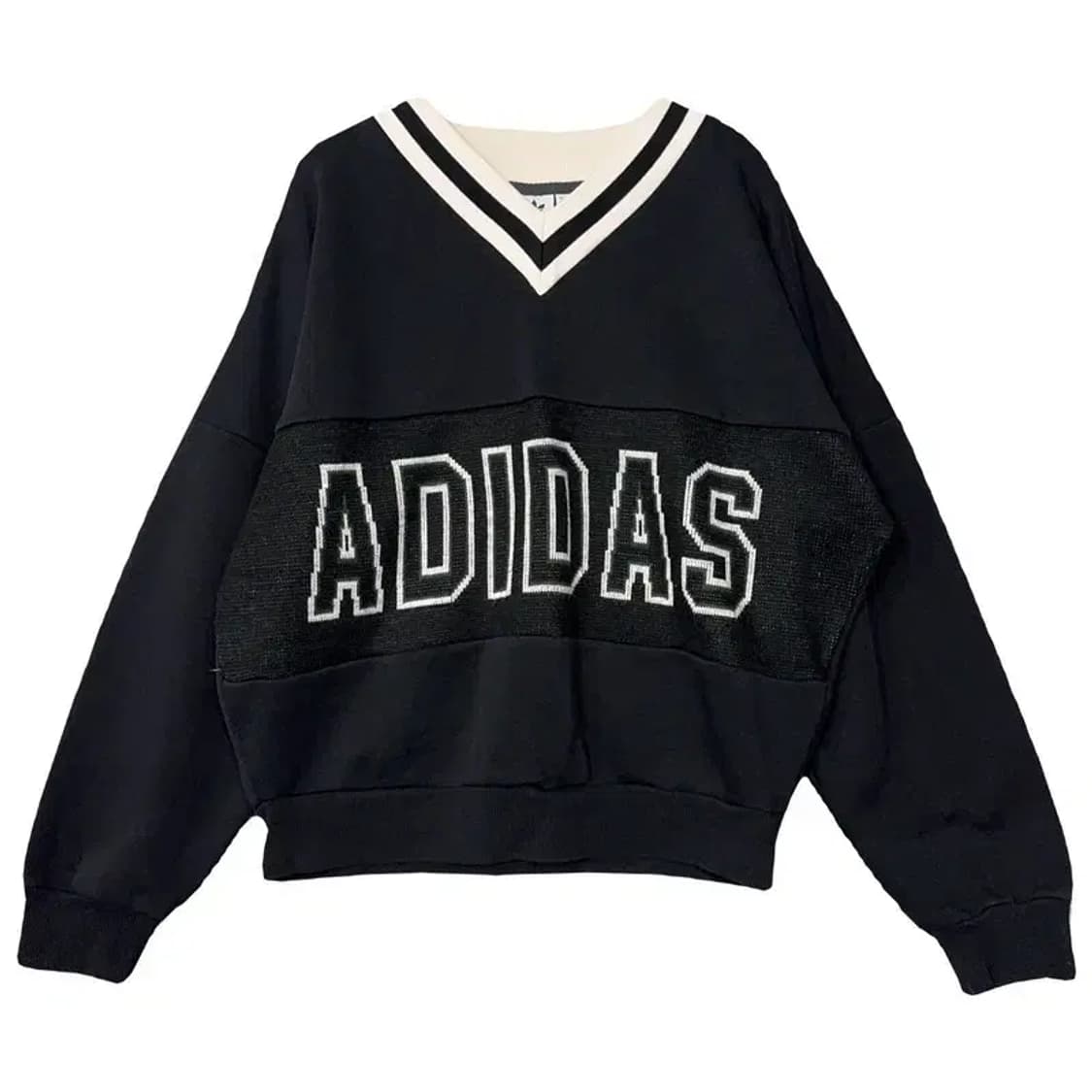아디다스 프린팅 빅로고 블랙 브이넥 스웻셔츠 XS 상품이미지1