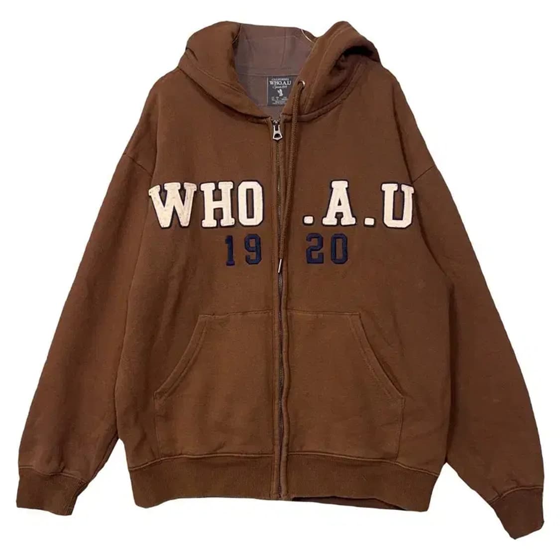 후아유 y2k 자수 브라운 오버핏 후드집업 S 상품이미지1