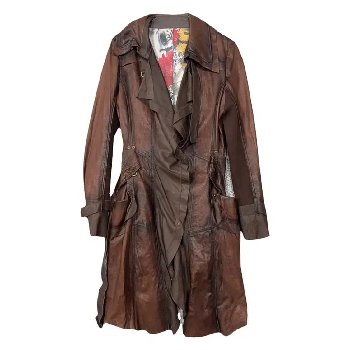 빈티지 양가죽 브라운 벨티드 트렌치 코트 88-97-160 (66) 상품이미지1