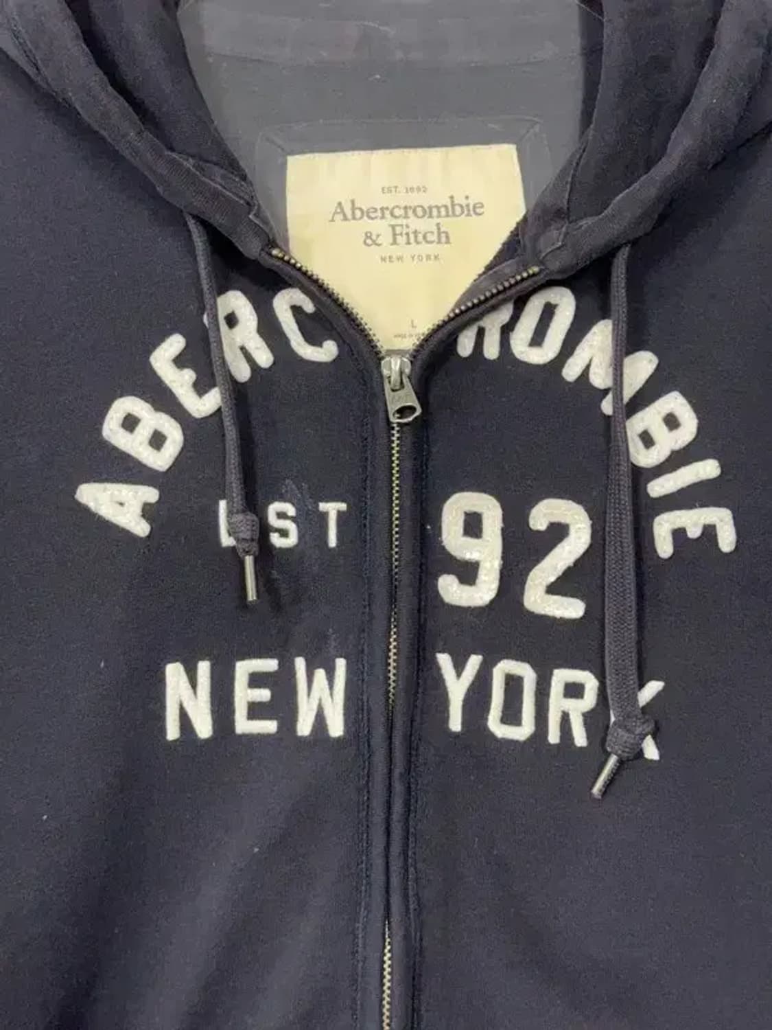 아베크롬비 Y2K 자수 로고 네이비 후드 집업 L 상품이미지6