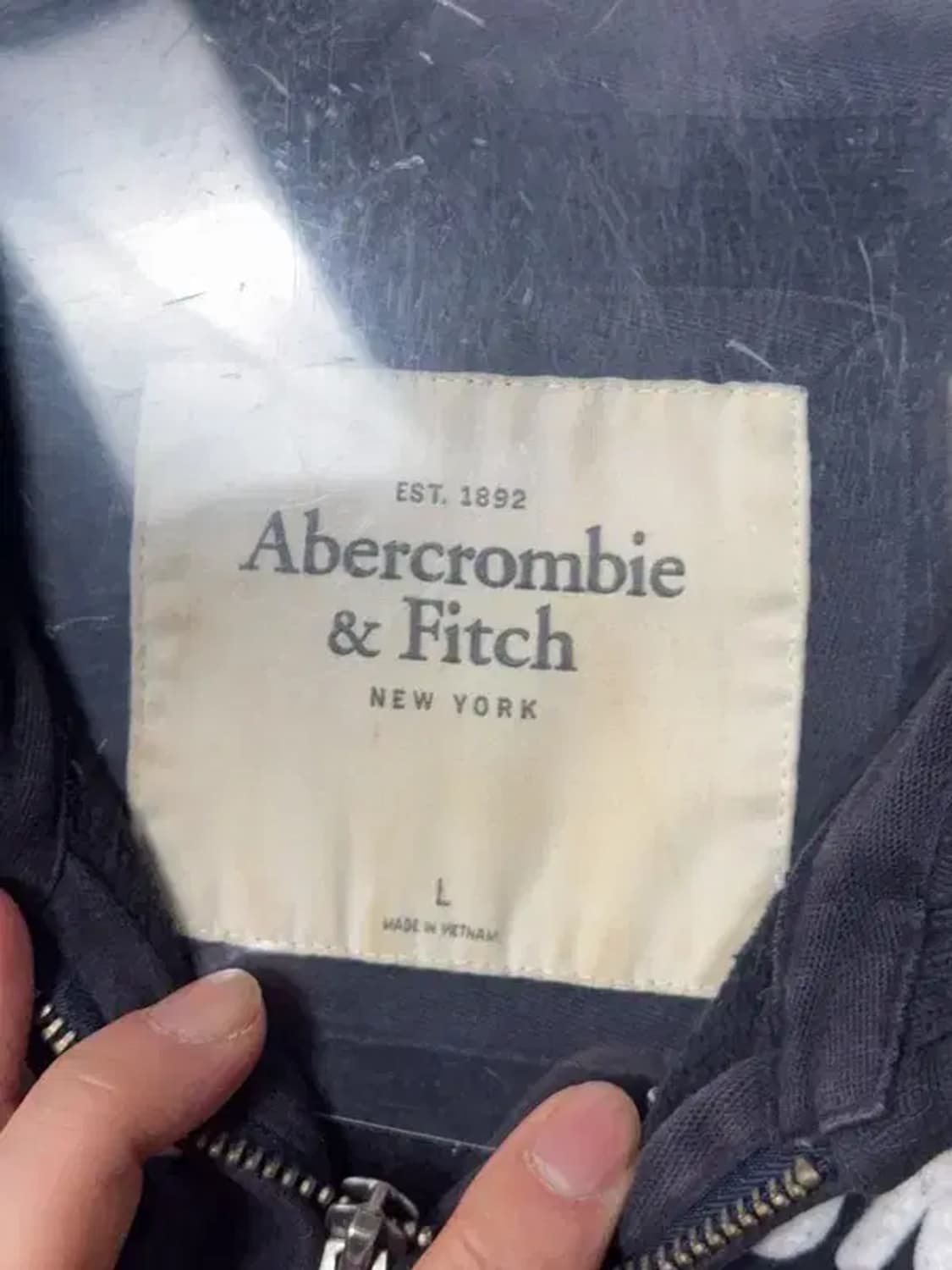 아베크롬비 Y2K 자수 로고 네이비 후드 집업 L 상품이미지7
