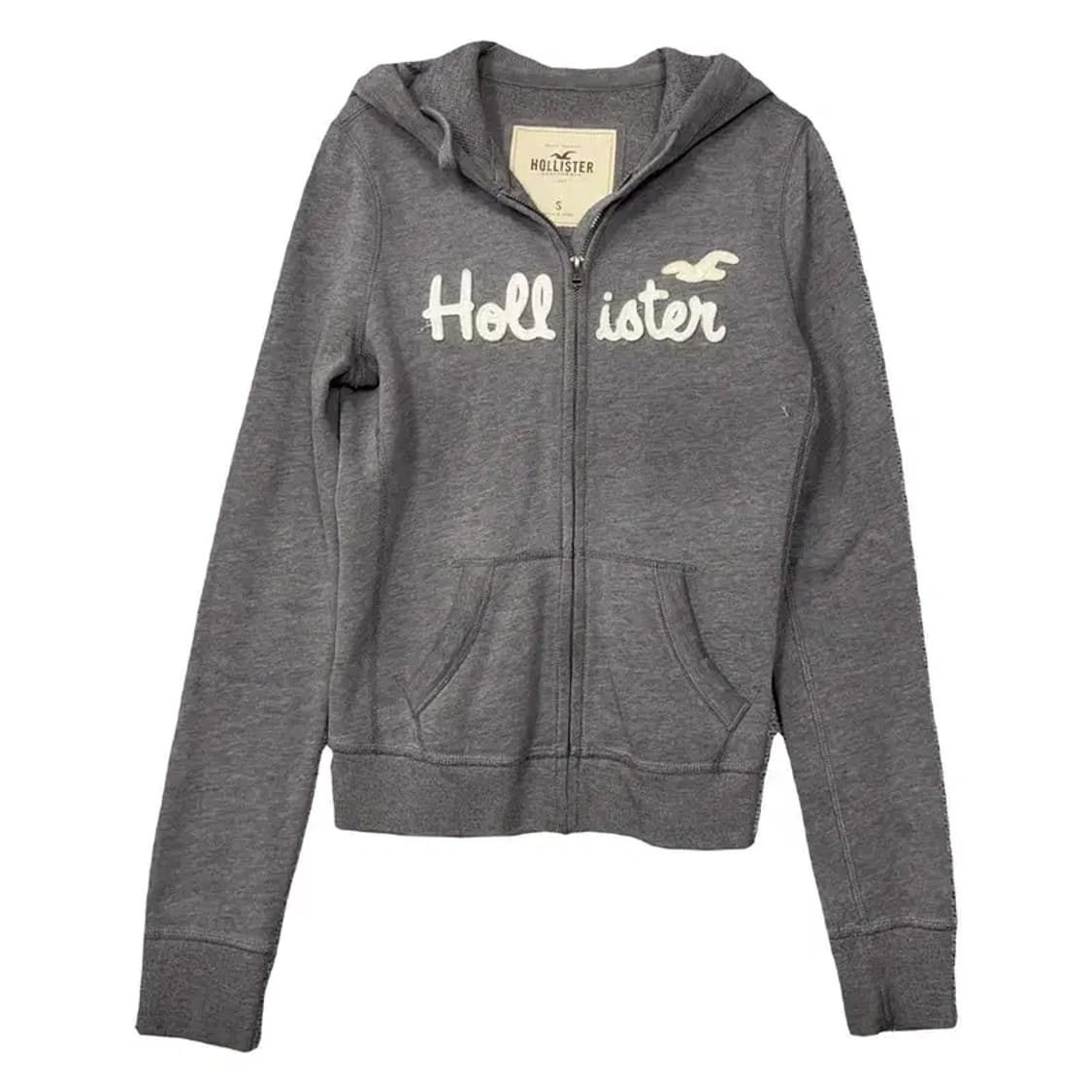홀리스터 Y2K 자수 로고 그레이 후드 집업 S 상품이미지1