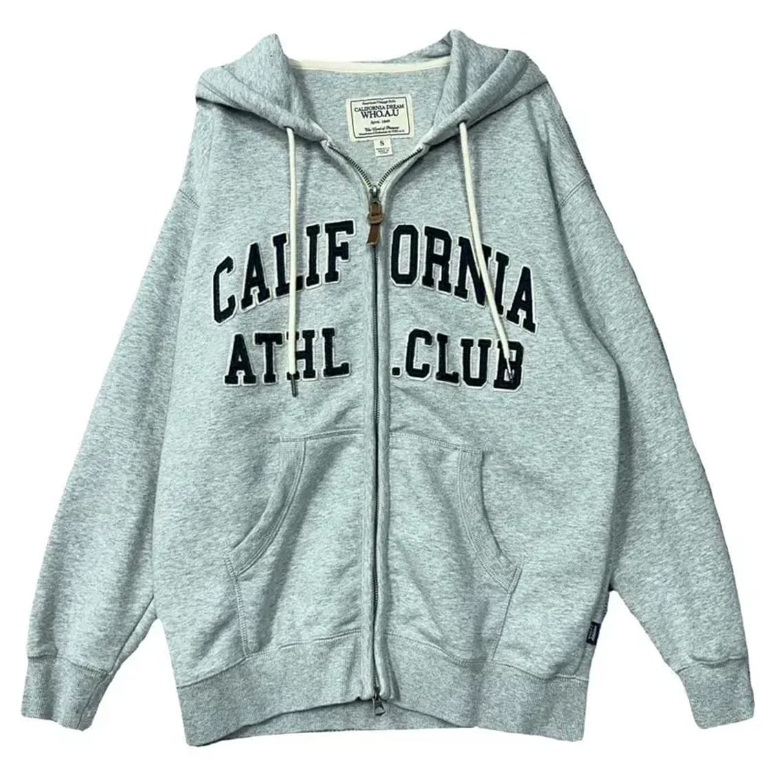 후아유 Y2K 자수 로고 오버핏 라이트 그레이 후드 집업 S 상품이미지1