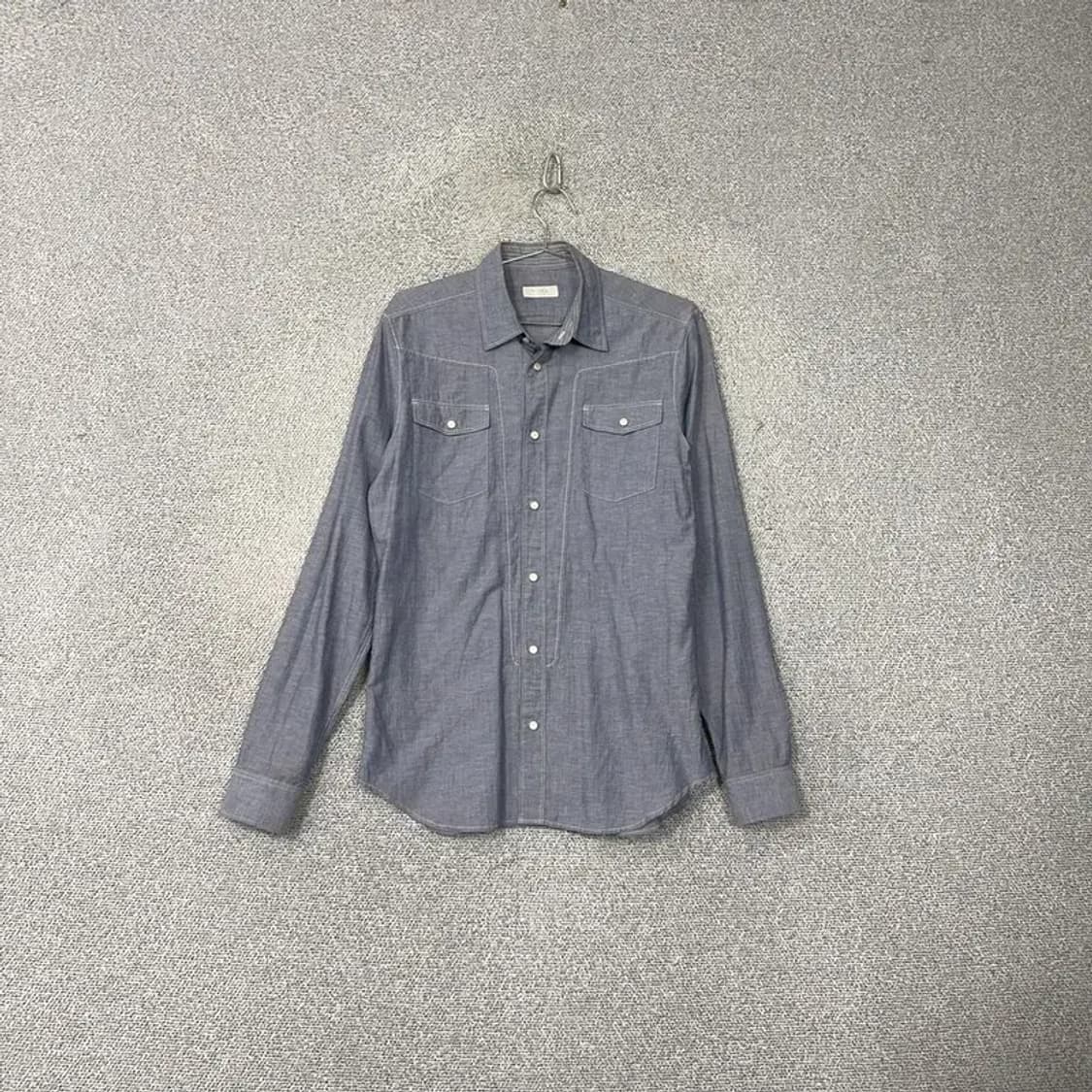 타임 남성 데님컬러 린넨 스티치 셔츠 100 상품이미지1