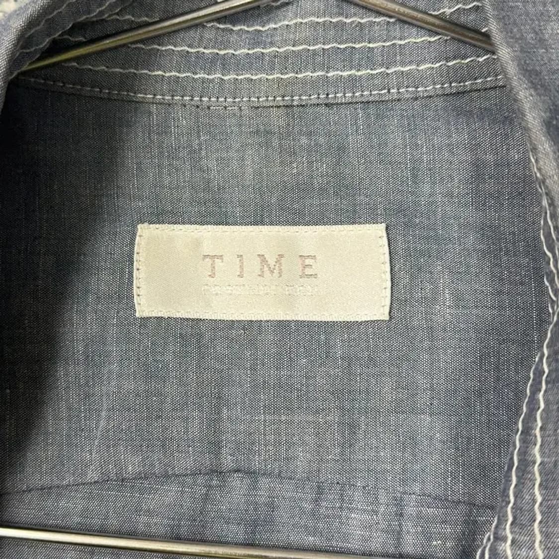 타임 남성 데님컬러 린넨 스티치 셔츠 100 상품이미지3