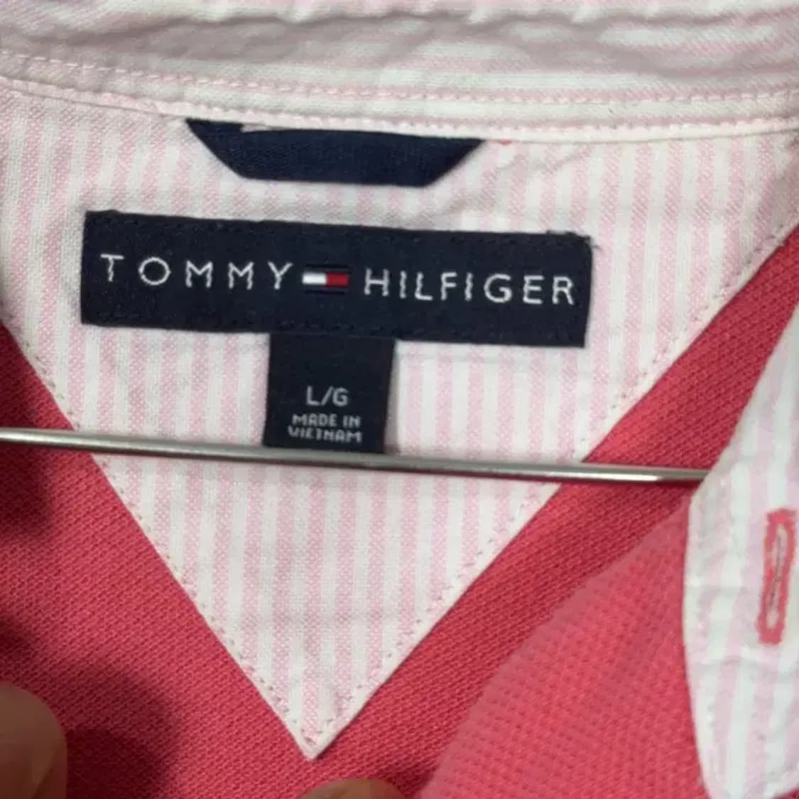 타미힐피거 핑크 빈티지 긴팔 카라티 L 상품이미지3