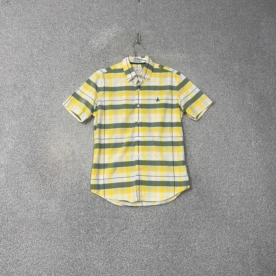 빈폴 로고 옐로우 체크 반팔 셔츠 95 상품이미지1