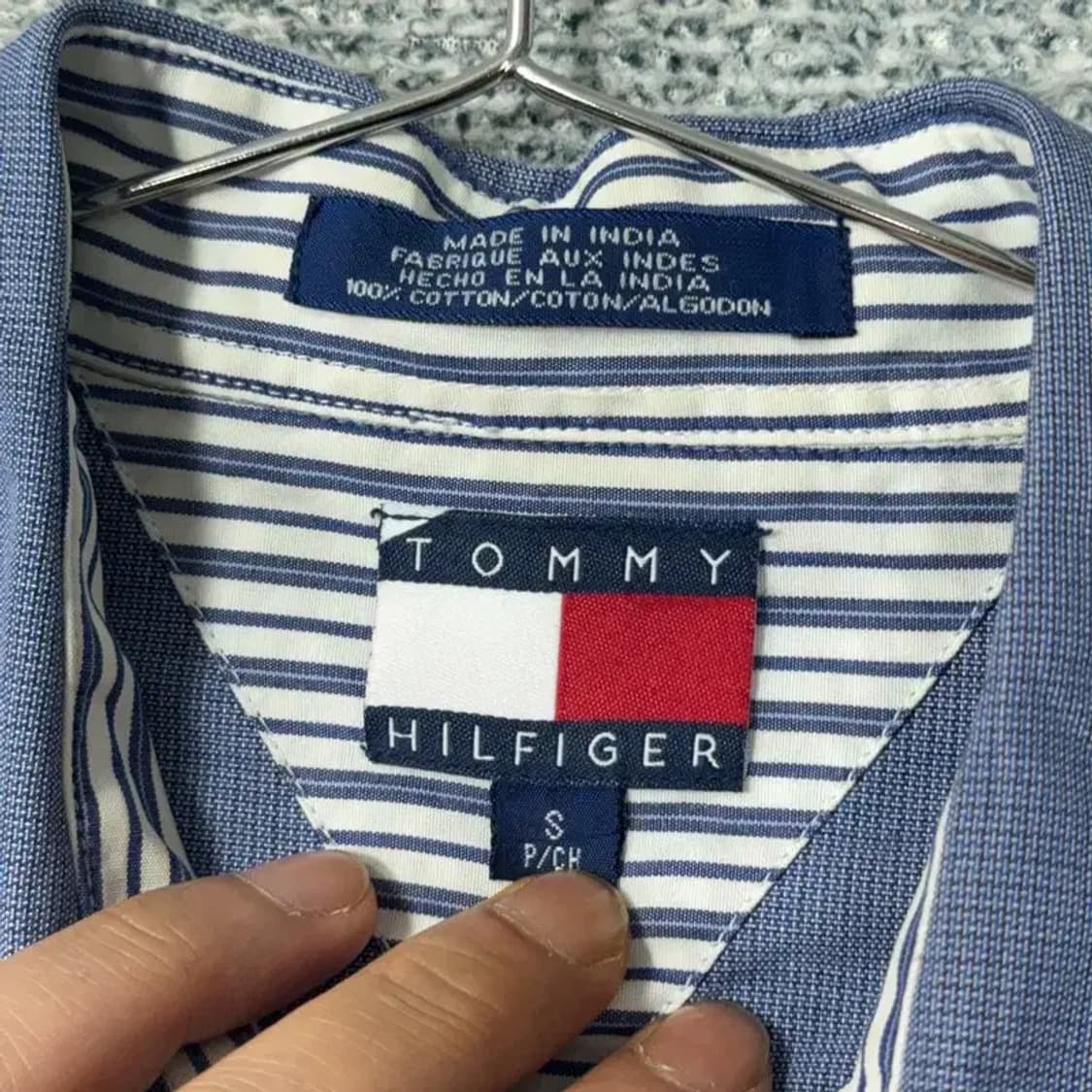 타미힐피거 자수 네이비 오버핏 코튼 셔츠 S 상품이미지3