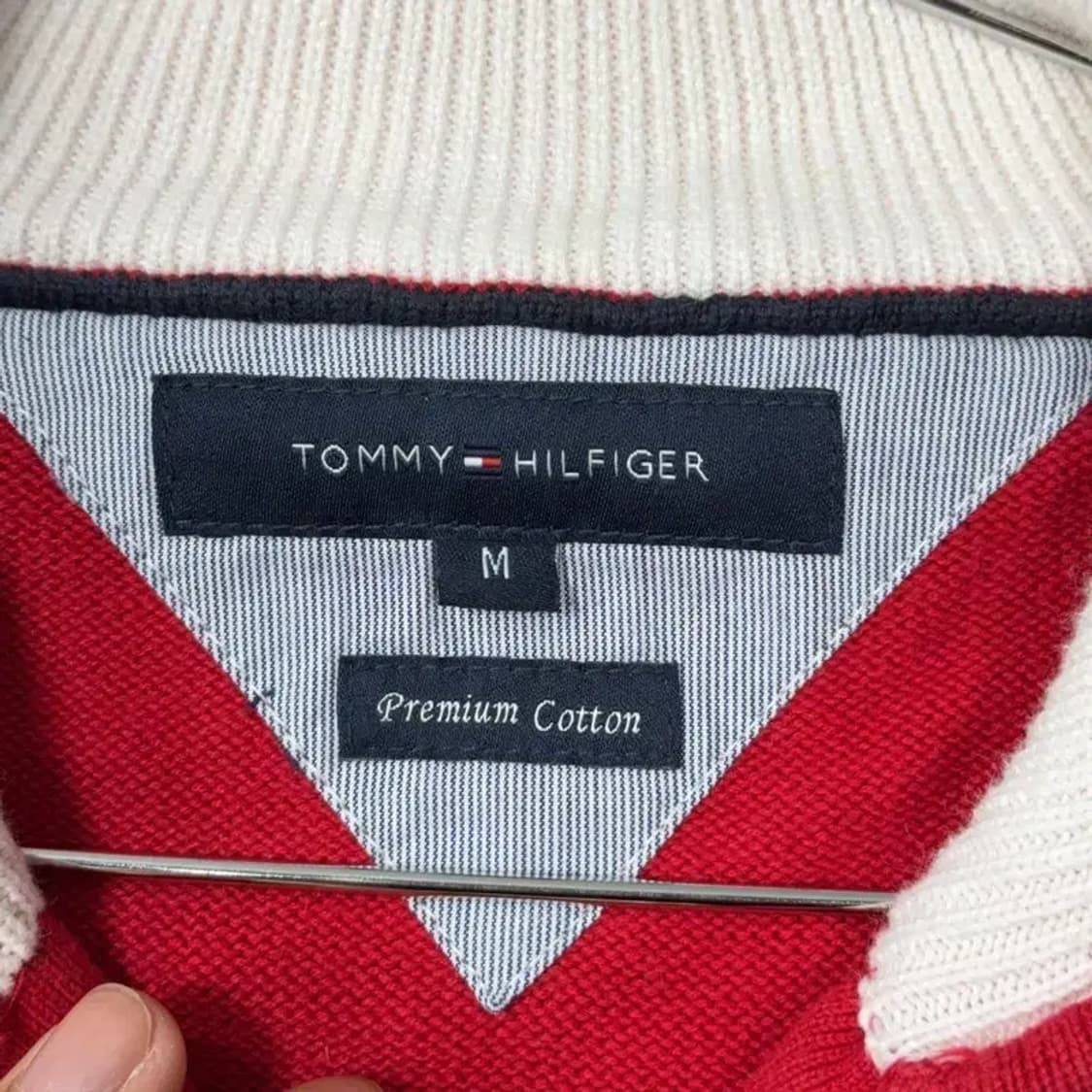 타미힐피거 프리미엄 코튼 레드 로고 니트 집업 M 상품이미지3