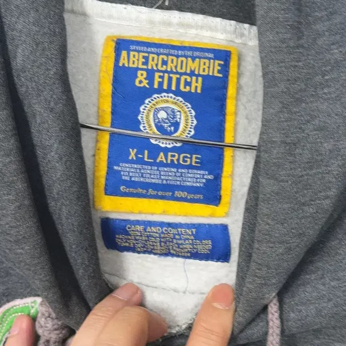 아베크롬비 Y2K 그린 프린팅 로고 빈티지 스티치 후드티 XL 상품이미지3