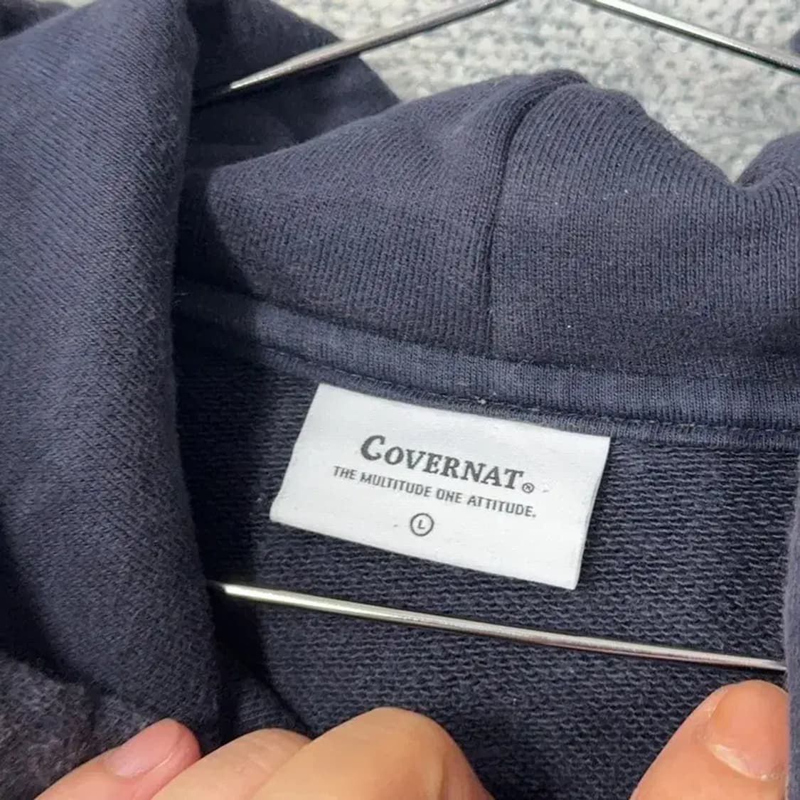 커버낫 스펠 백로고 오버핏 네이비 스웻 후드티 L 상품이미지3