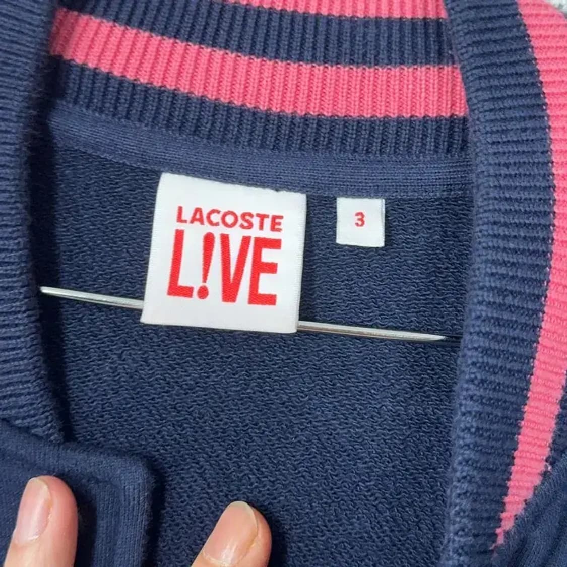 라코스테 핑크포인트 로고 단가라 코튼 스타디움 자켓 95 상품이미지3
