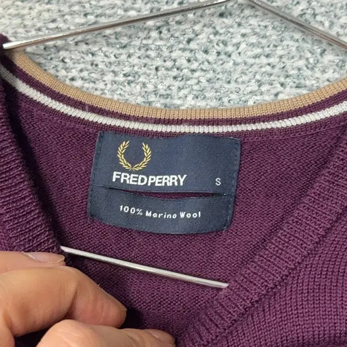 프레드페리 와인 로고 버건디 울 니트 S 상품이미지5