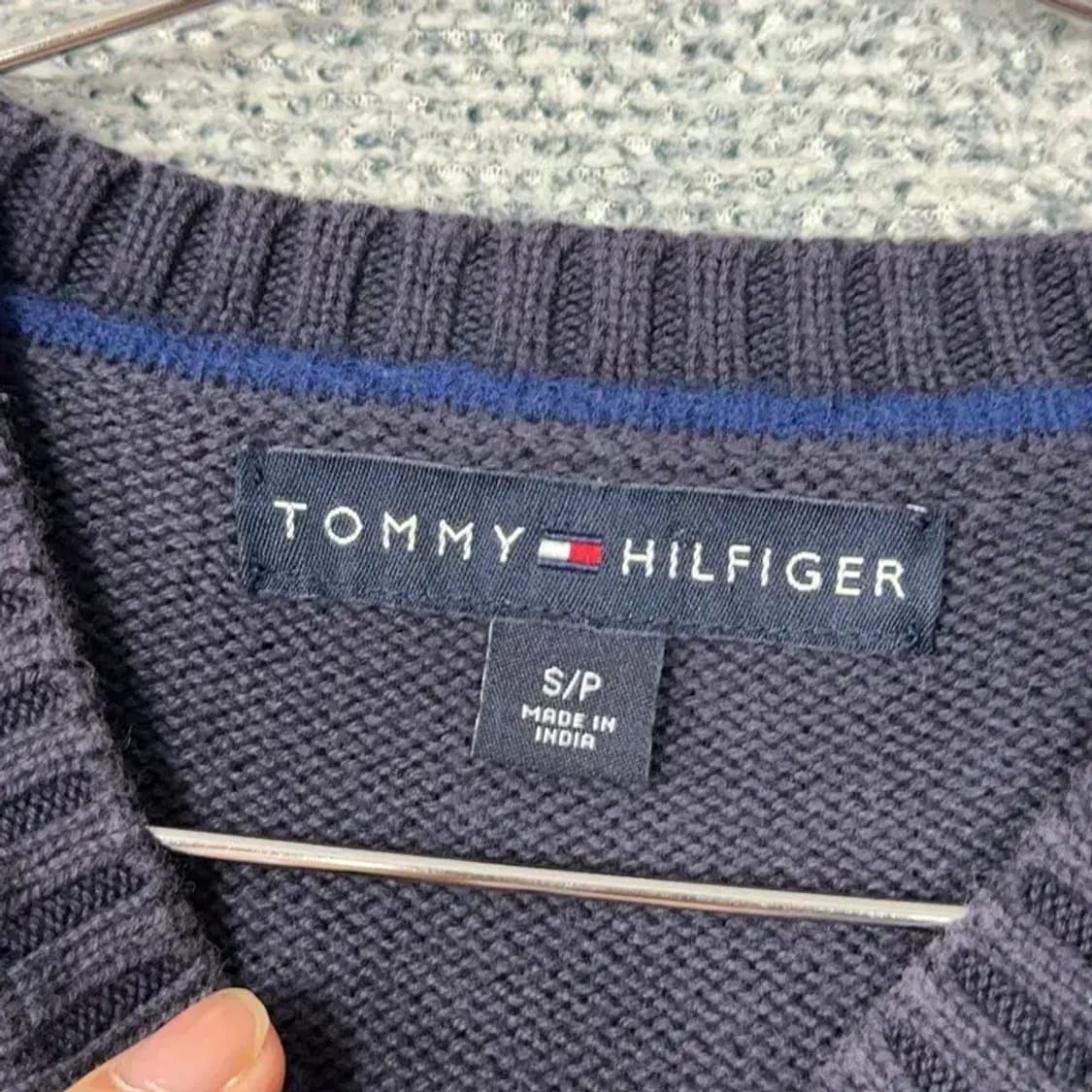 타미힐피거 네이비 캐주얼 로고 남성 코튼 니트 S 상품이미지3