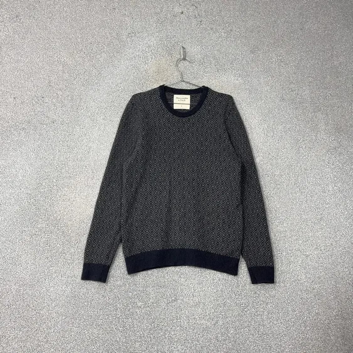 아베크롬비 그레이 배색 패턴 캐주얼 남성 울 니트 L 상품이미지1