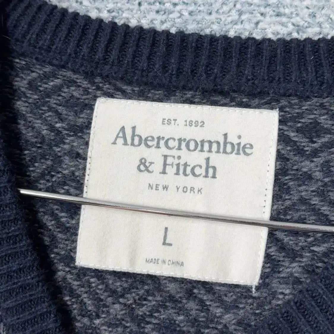 아베크롬비 그레이 배색 패턴 캐주얼 남성 울 니트 L 상품이미지3