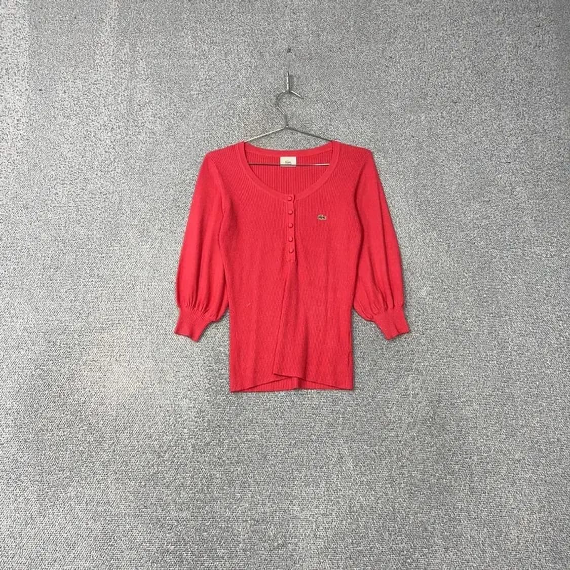 라코스테 레여성 로고 코랄 코튼 7부 니트 S 상품이미지1