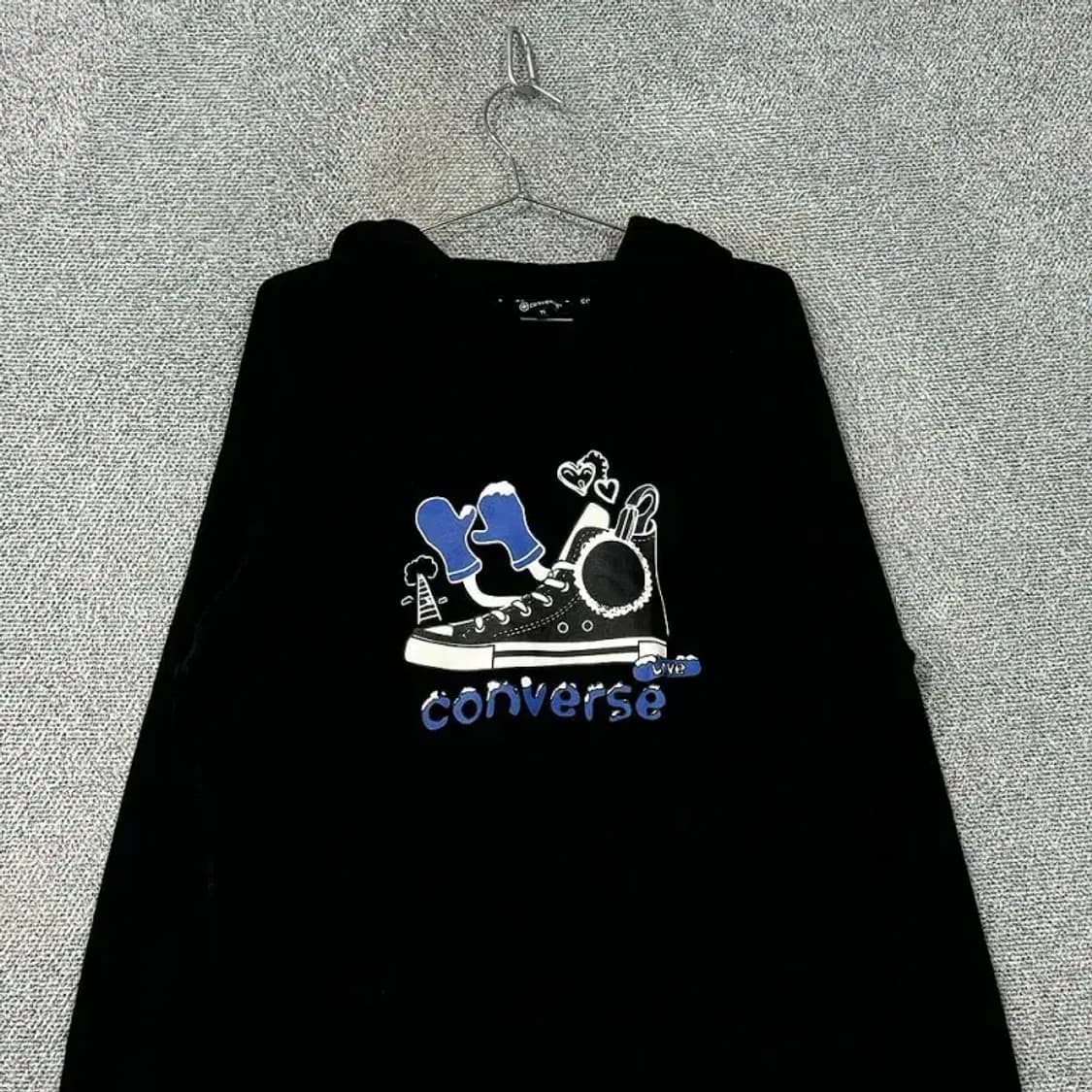 컨버스 프린팅 블랙 후드티 95(M) 상품이미지3