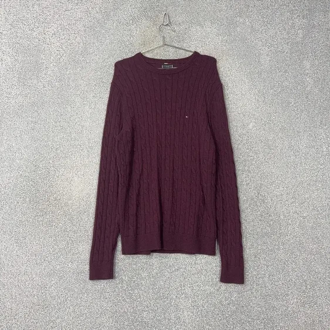 타미힐피거 로고 버건디 케이블 꽈배기 니트 L 상품이미지1