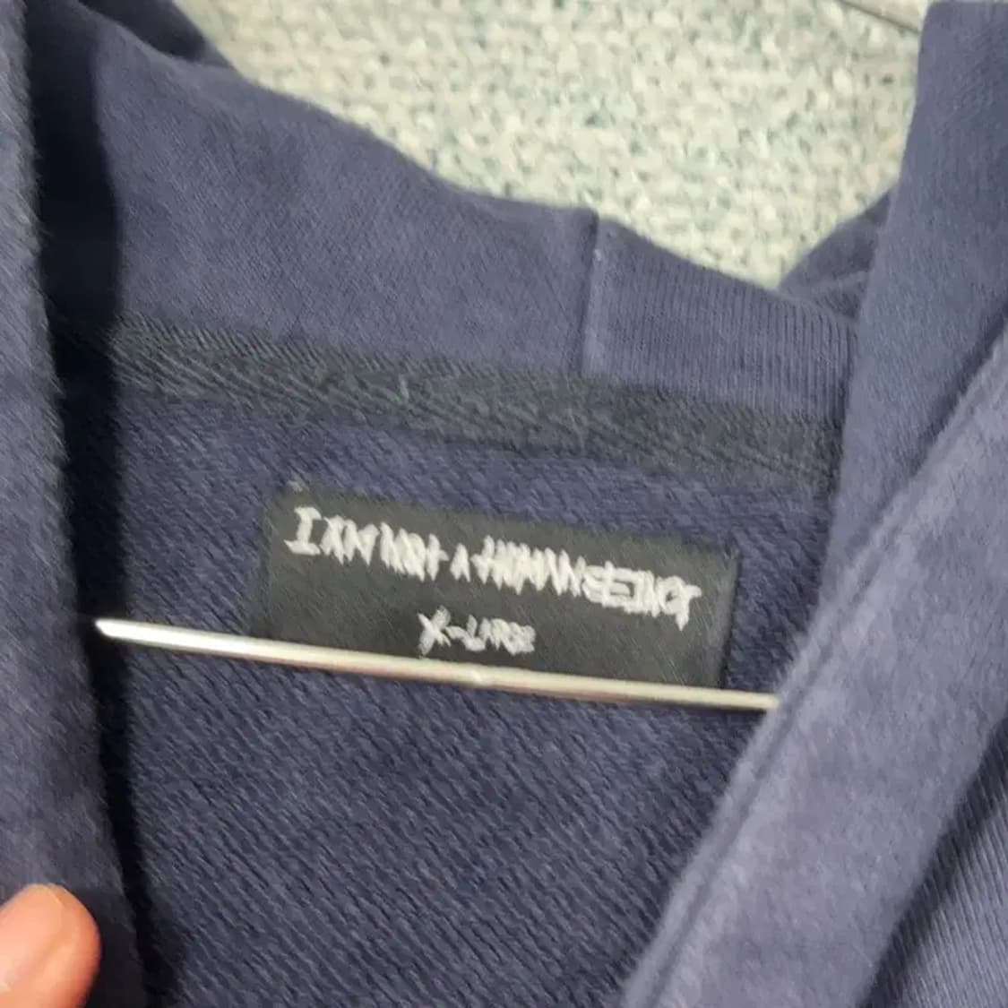 아임 낫 어 휴먼비잉 스펠 로고 네이비 오버핏 후드티 XL 상품이미지3