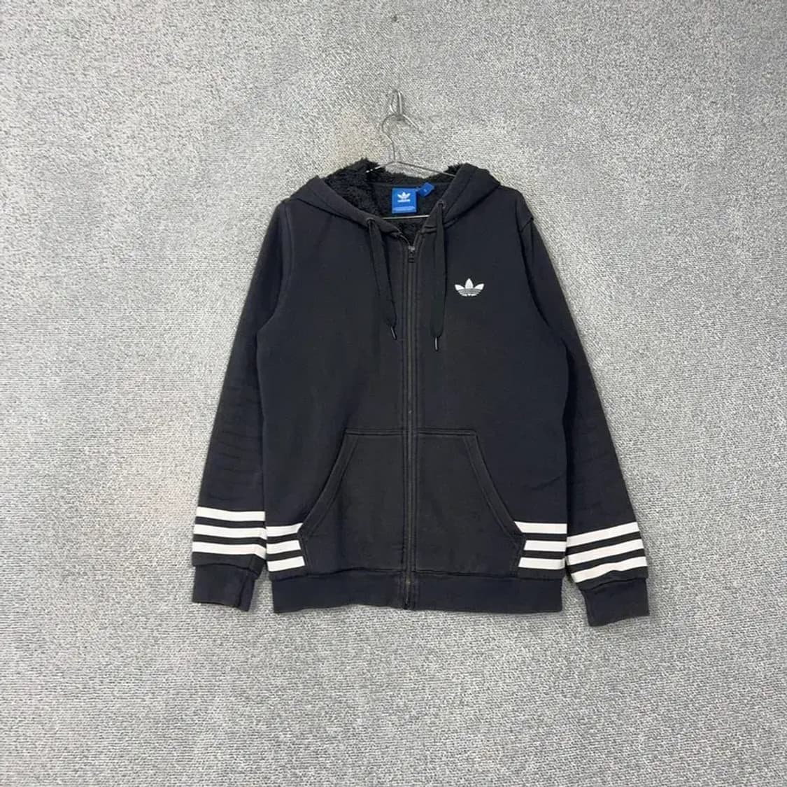아디다스 로고 양털 블랙 후드집업 110 상품이미지1