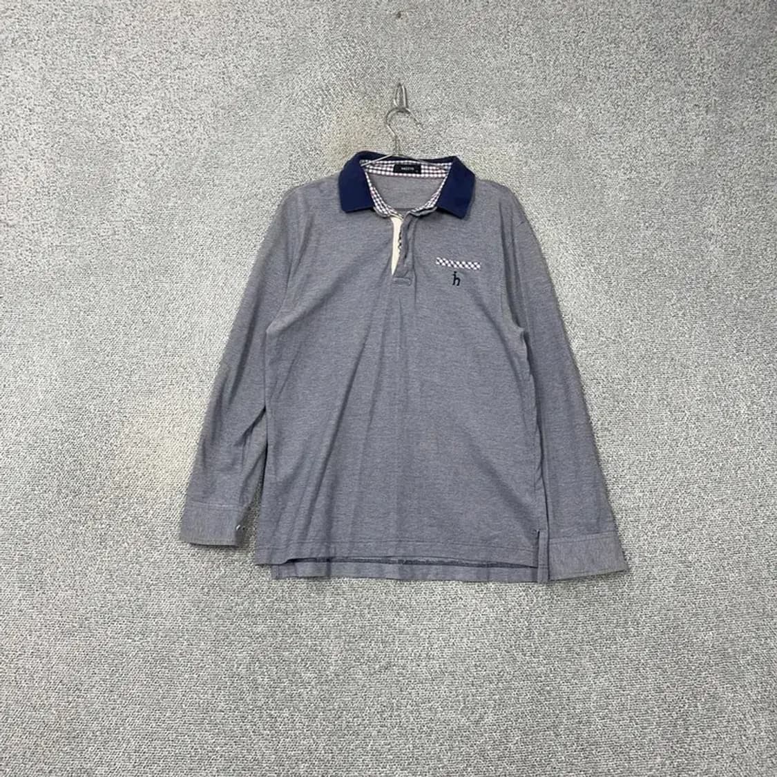 해지스 남성 로고 캐주얼 블루 체크 카라티 110 상품이미지1