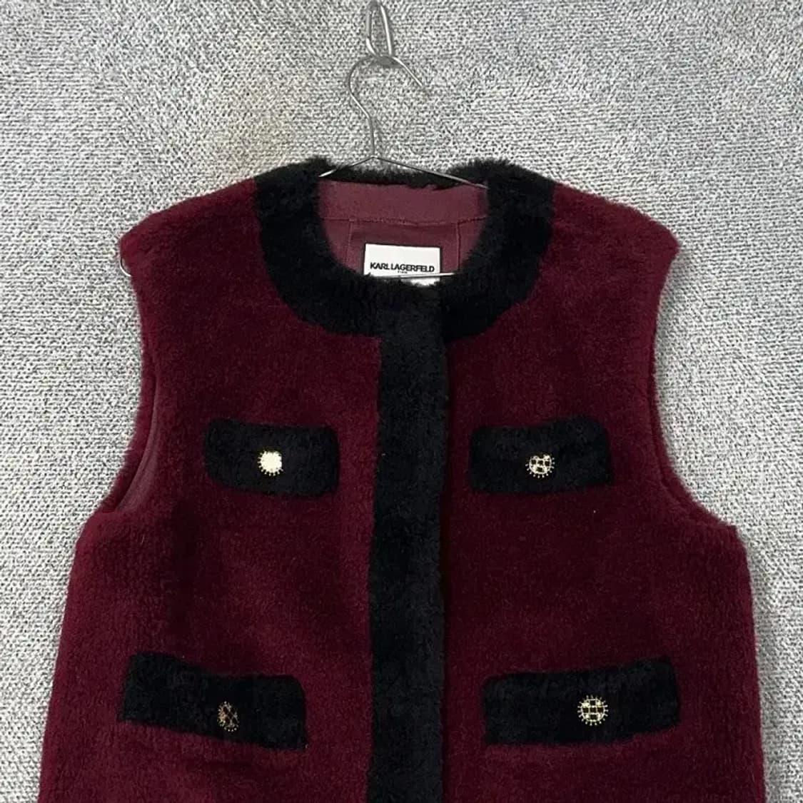 칼라거펠트 버건디 블랙 투톤 울 조끼 가디건 66 상품이미지3