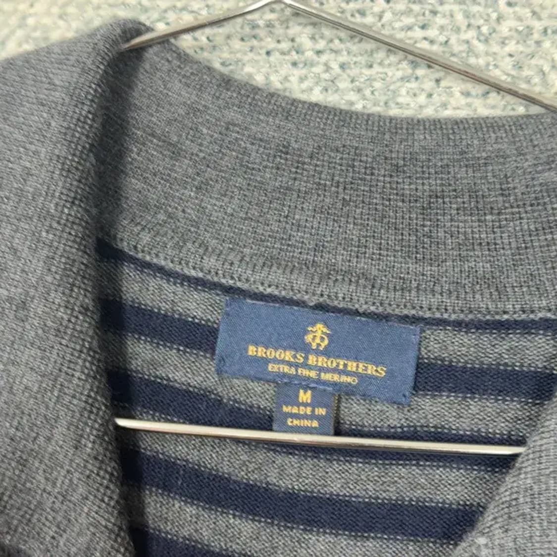 브룩스브라더스 스트라이프 그레이 카라 울 니트 M 상품이미지5