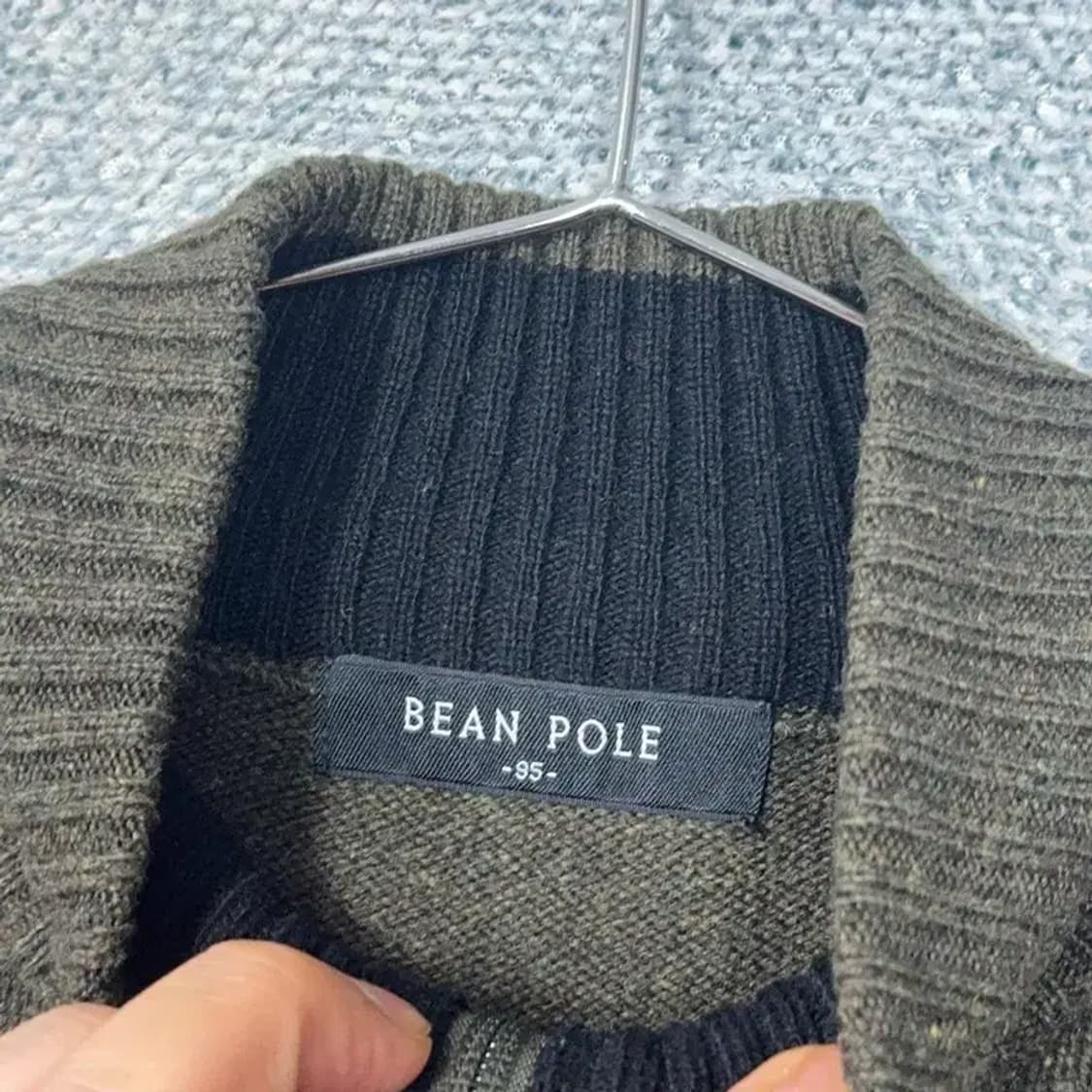 빈폴 카키 브라운 로고 울 반집업 니트 95 상품이미지5