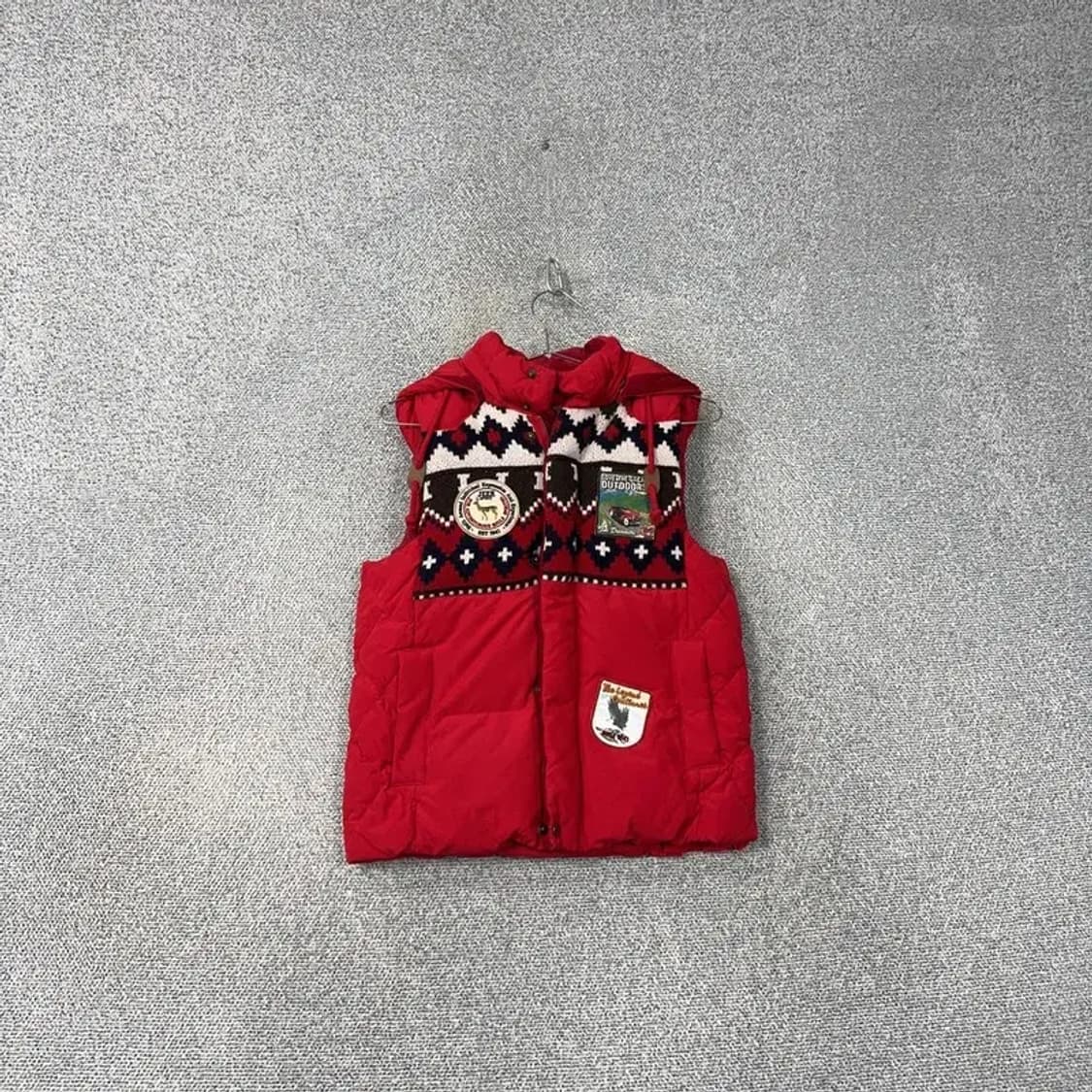 지프 패턴 패치 레드 패딩 조끼 S 상품이미지1