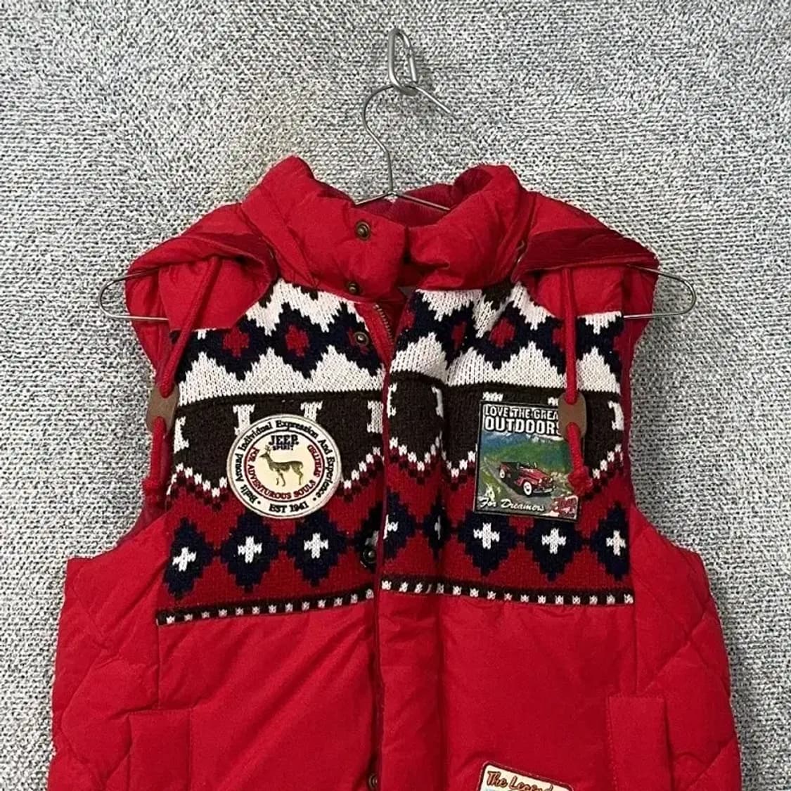 지프 패턴 패치 레드 패딩 조끼 S 상품이미지3