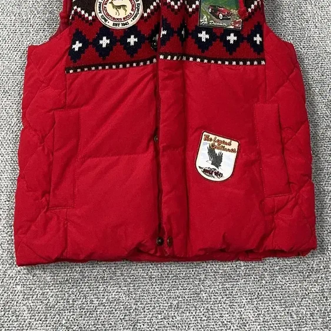 지프 패턴 패치 레드 패딩 조끼 S 상품이미지4