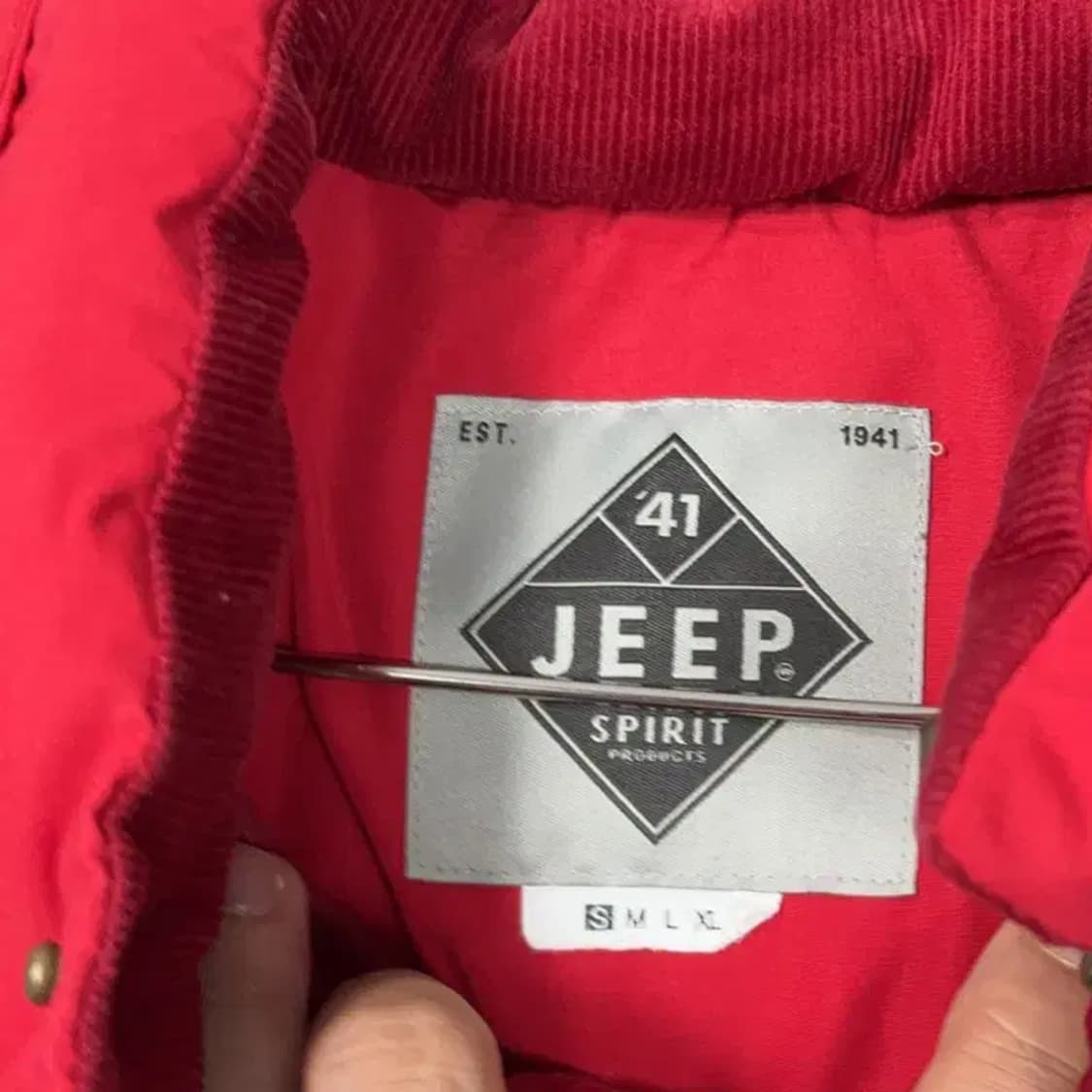 지프 패턴 패치 레드 패딩 조끼 S 상품이미지5