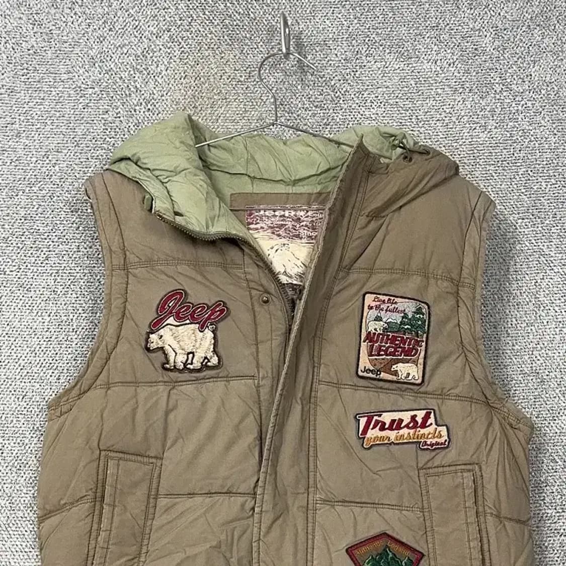 지프 패치 프린팅 베이지 패딩 조끼 L 상품이미지2