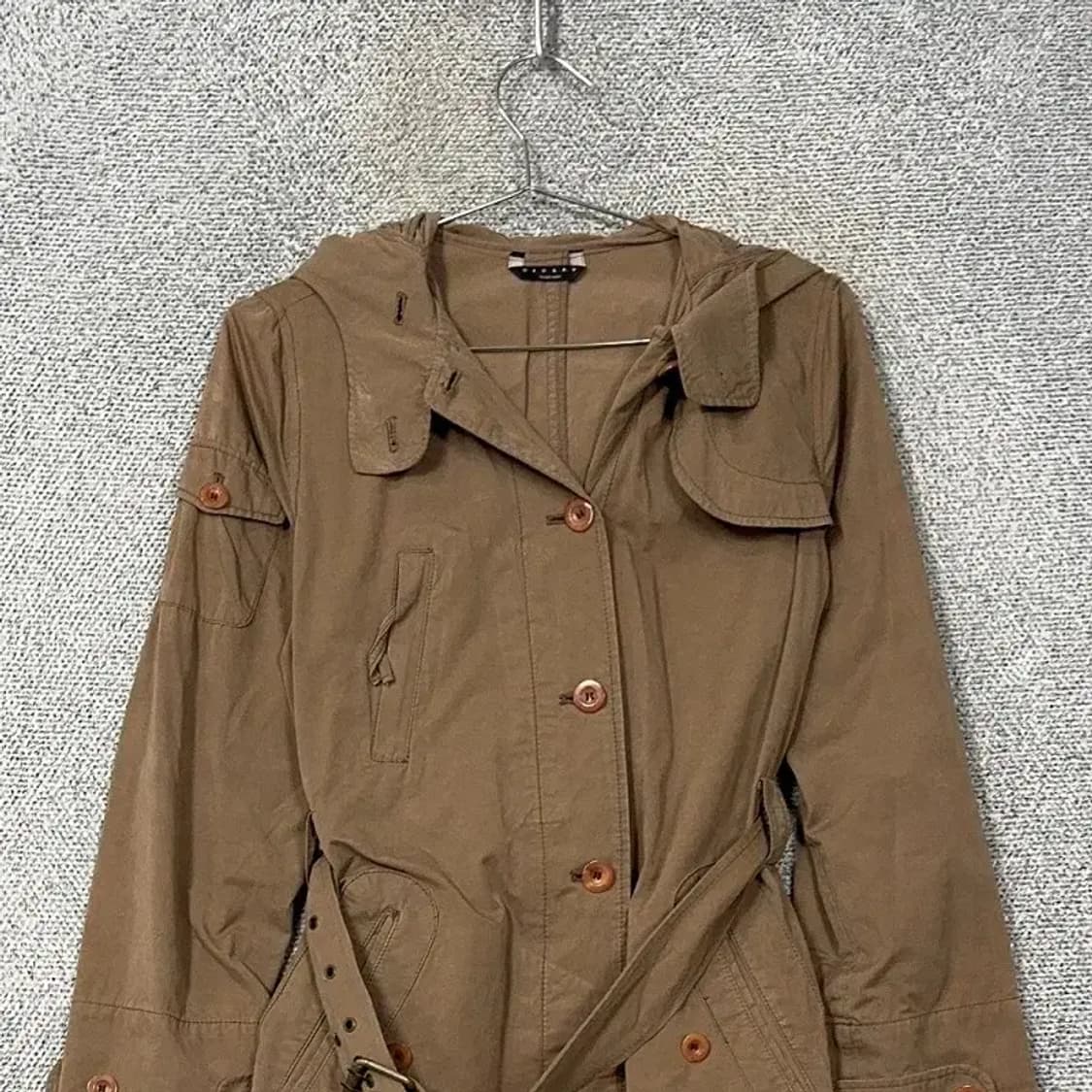 시슬리 여성 벨티드 브라운 후드 코트 42 상품이미지3