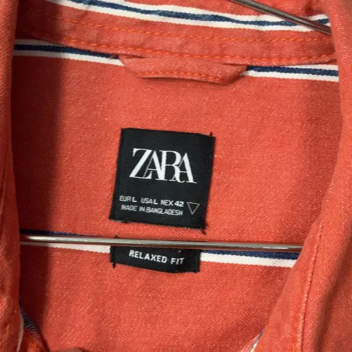 자라 캐주얼 스트라이프 코랄 셔츠 L 상품이미지4