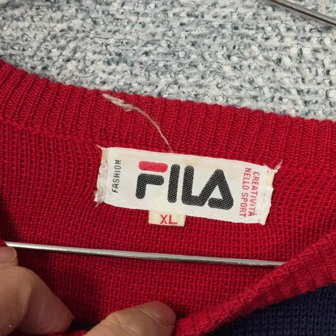 휠라 빈티지 로고 레드 니트 XL 상품이미지4